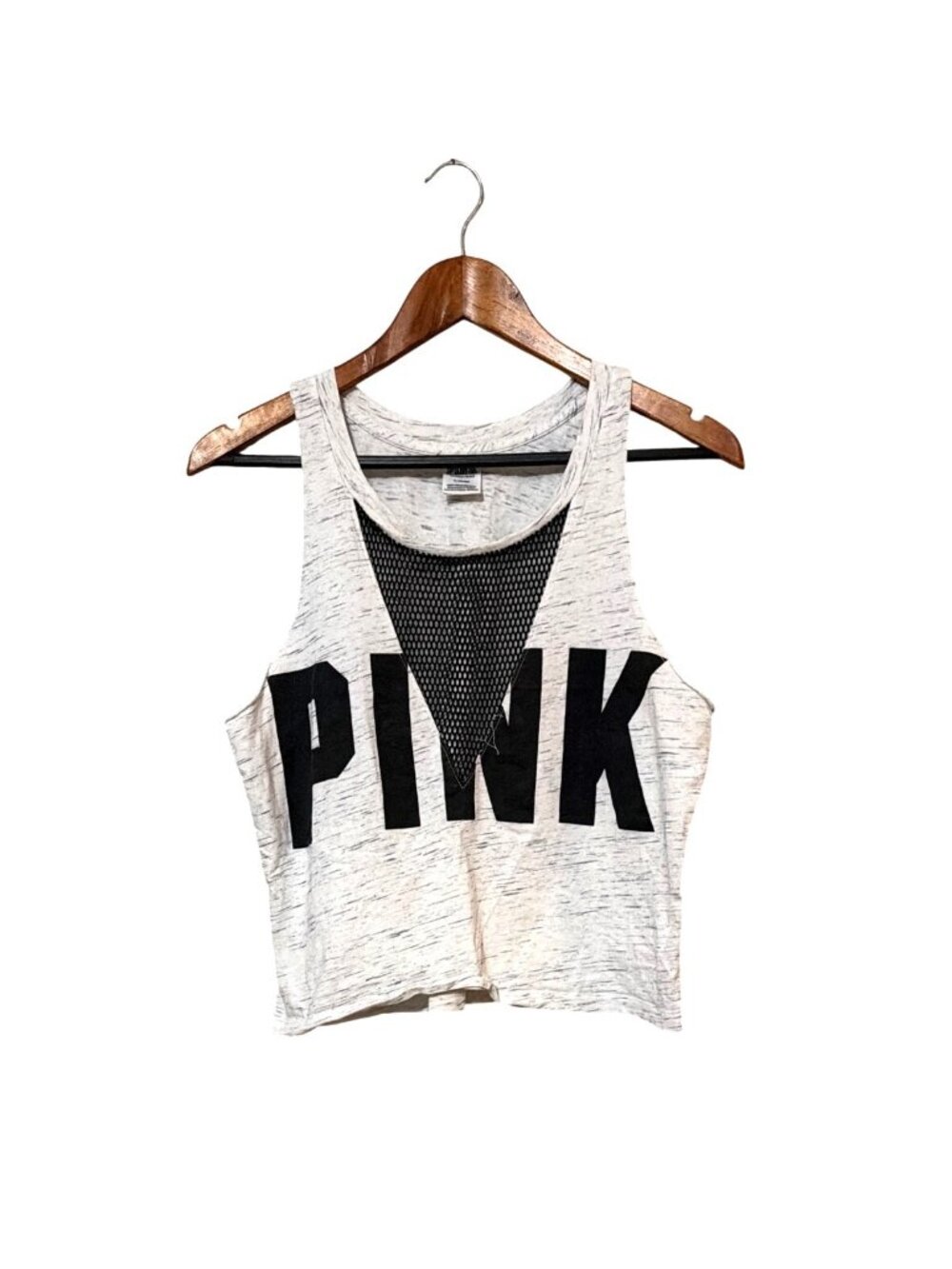 Victorias Secret Pink Racerback Tank Top M White Black Mesh‎ Lettering